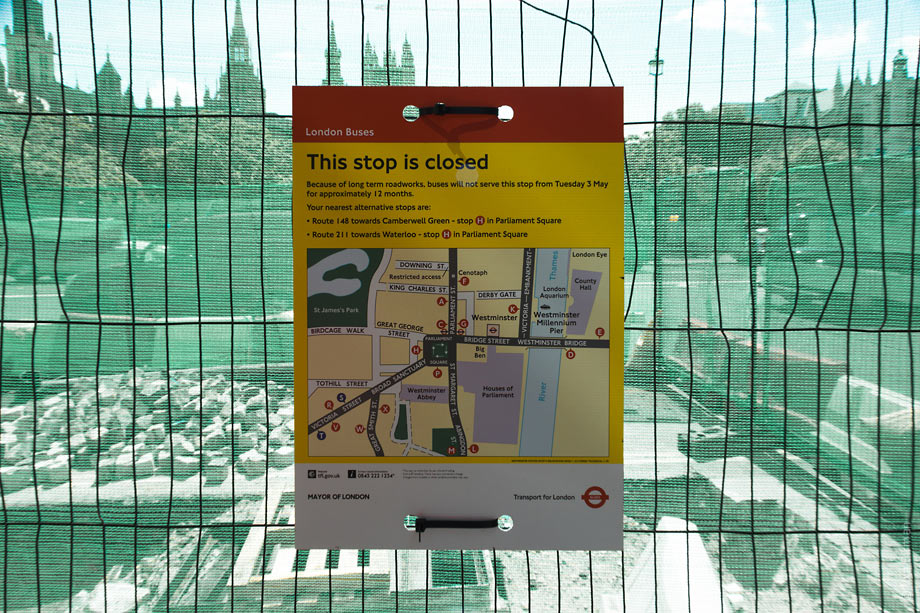A closed bus stop in London