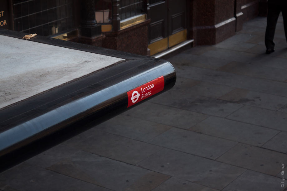 A detail of a bus stop in London