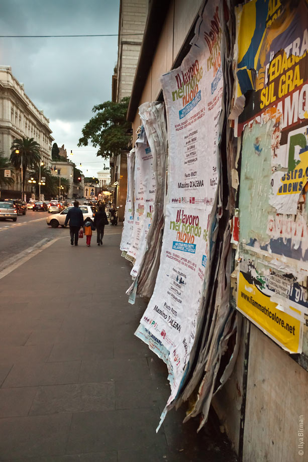 In the designated spaces posters are put on top of each other